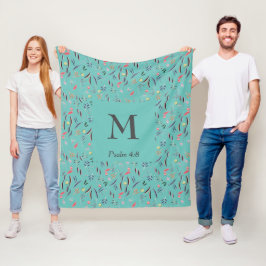 FLORAL Light Blauwgroen | MONOGRAM | CHRISTELIJK Fleece Deken
