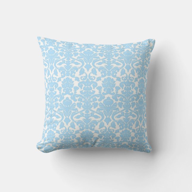 Floral Light Blue Damask Seal Pillow Kussen (Voorkant)