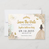 Floral Light Gold Princess Birthday Quinceanera Save The Date (Voorkant)