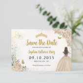 Floral Light Gold Princess Birthday Quinceanera Save The Date (Staand voorkant)