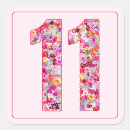 Floral Light Pink Month Number 11 Vierkante Sticker