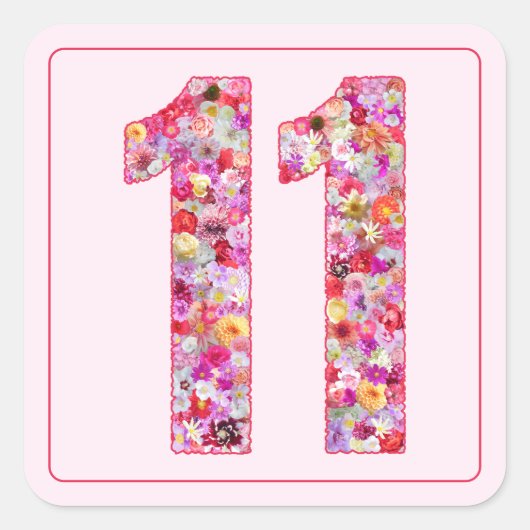 Floral Light Pink Month Number 11 Vierkante Sticker (Voorkant)