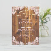 Floral Light Strings Wood Vrijgezellenfeest Invite Kaart (Staand voorkant)