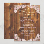 Floral Light Strings Wood Vrijgezellenfeest Invite Kaart (Voorkant / Achterkant)