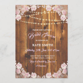 Floral Light Strings Wood Vrijgezellenfeest Invite Kaart