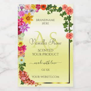 Floral Light Yellow Product Labels met monogram Voedselcontainer Etiket