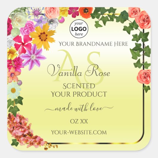 Floral Light Yellow Product Labels Monogram Logo (Voorkant)