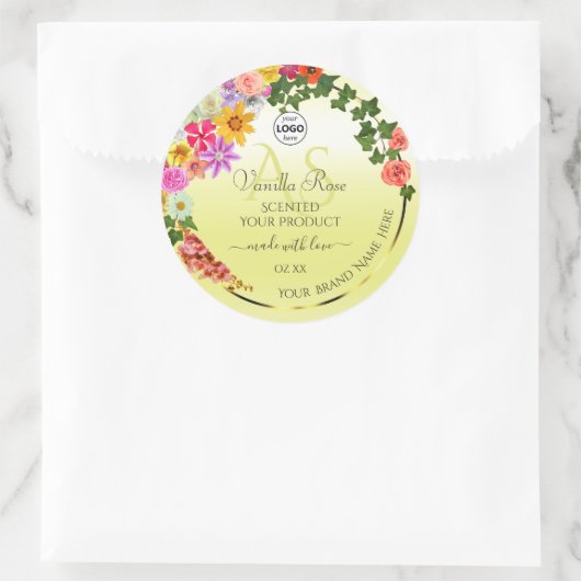 Floral Light Yellow Product Labels Monogram Logo (Tas)