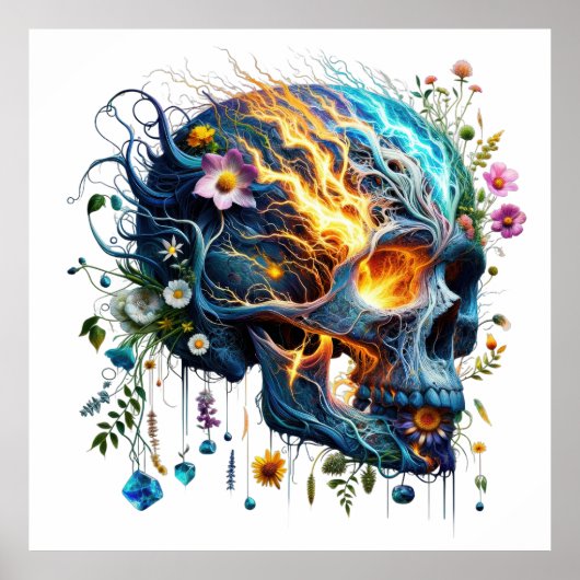 Floral Lightning Skull Poster (Voorkant)