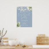 Floral Lights Stoffig Blauw Verloving Welkomstbord Poster (Keuken)