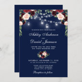 Floral Lights Wedding Blue Burgundy Waterverf Kaart (Voorkant / Achterkant)