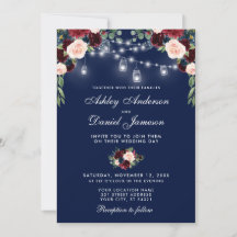 Floral Lights Wedding Blue Burgundy Waterverf