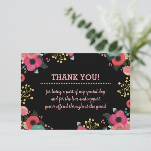 Floral Lijst Afstuderen dank u fotokaart Bedankkaart (Staand voorkant)