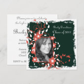 Floral Lijst Black en White Afstuderen Invite Kaart (Voorkant / Achterkant)