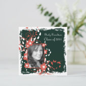 Floral Lijst Black en White Afstuderen Invite Kaart (Staand voorkant)