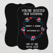 FLORAL LIJST BLACK MODERN WEDDING INVITATIONS KAART (Voorkant / Achterkant)