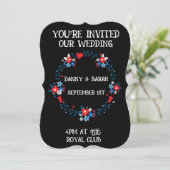 FLORAL LIJST BLACK MODERN WEDDING INVITATIONS KAART (Staand voorkant)