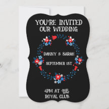 FLORAL LIJST BLACK MODERN WEDDING INVITATIONS