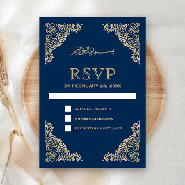 Floral Lijst Blue en Gold Islamic Muslim Weduwen RSVP Kaartje