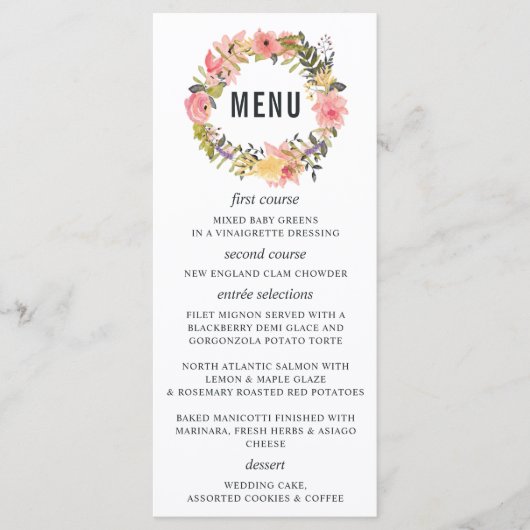 Floral Lijst Bruiloft Menu Kaart (Voorkant)