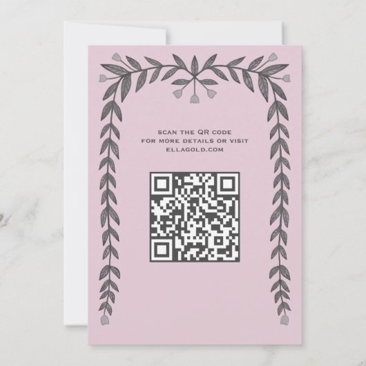 Floral Lijst Custom QR Code Modern BarBat Mitswa Kaart (Achterkant)