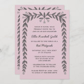 Floral Lijst Custom QR Code Modern BarBat Mitswa Kaart (Voorkant / Achterkant)