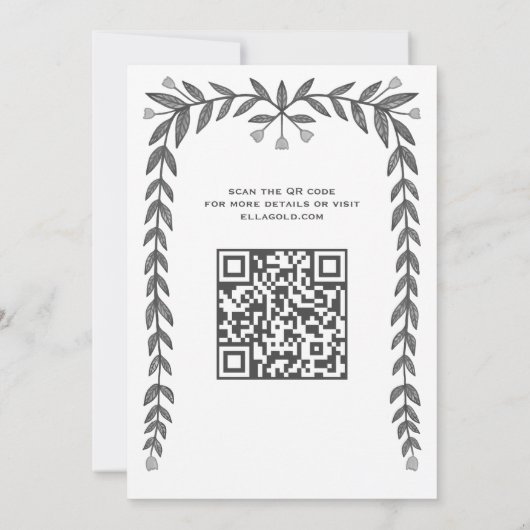 Floral Lijst Custom QR Code Modern BarBat Mitswa Kaart (Achterkant)