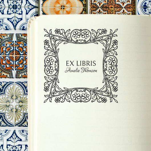 Floral Lijst Elegant Ex Libris Aangepast boek Zelfinktende Stempel