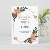 Floral Lijst Elegante bruiloft uitnodiging Sjabloo (Staand voorkant)