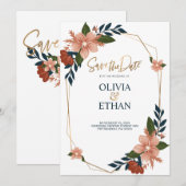 Floral Lijst Elegante bruiloft uitnodiging Sjabloo (Voorkant / Achterkant)