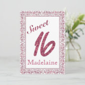  Floral Lijst Faux Roze Glitter Sweet 16 (Staand voorkant)