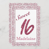  Floral Lijst Faux Roze Glitter Sweet 16 (Voorkant / Achterkant)