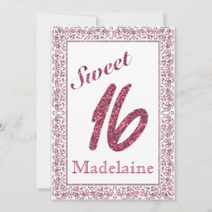 Floral Lijst Faux Roze Glitter Sweet 16