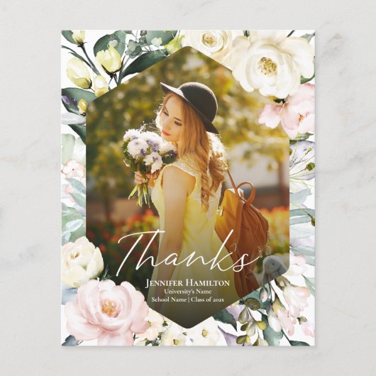 Floral Lijst Foto Afstuderen Dank u kaart (Voorkant)