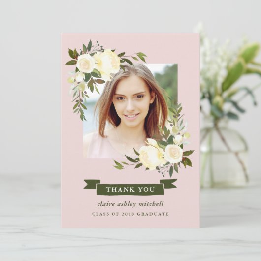 Floral Lijst | Foto Afstuderen Hartelijk dank Kaart (Staand voorkant)