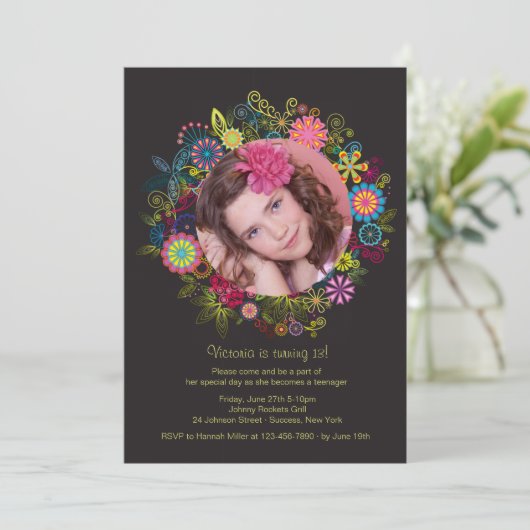 Floral Lijst fotouitnodiging Kaart (Staand voorkant)