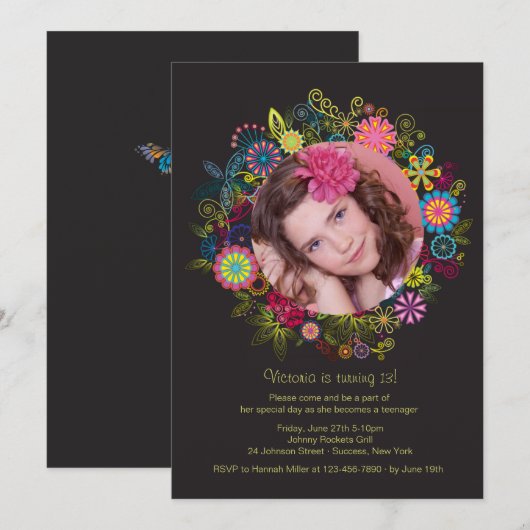 Floral Lijst fotouitnodiging Kaart (Voorkant / Achterkant)