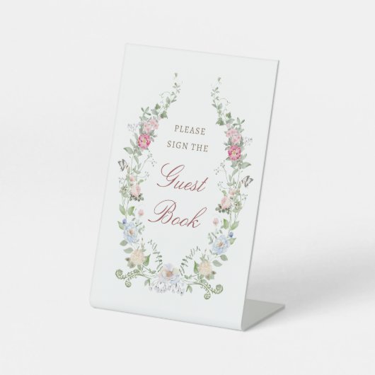 Floral Lijst gastenboek Reclamebord Met Voetstuk (Voorkant)
