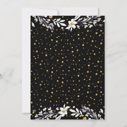 Floral lijst goud confetti zwarte witte bruiloft kaart (Achterkant)