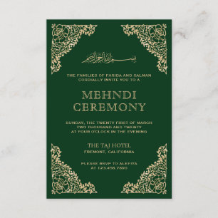 Floral Lijst Green en Gold Islamic Muslim Mehndi Informatiekaartje