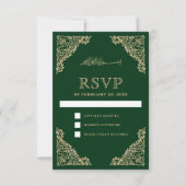 Floral Lijst Green en Gold Islamic Muslim Weduwen RSVP Kaartje (Voorkant)
