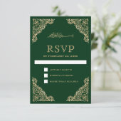 Floral Lijst Green en Gold Islamic Muslim Weduwen RSVP Kaartje (Staand voorkant)