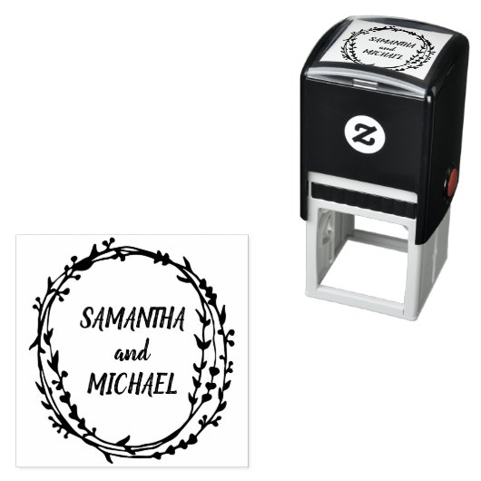 Floral Lijst Handgeschreven Newly Weds name Zelfinktende Stempel (In situ)