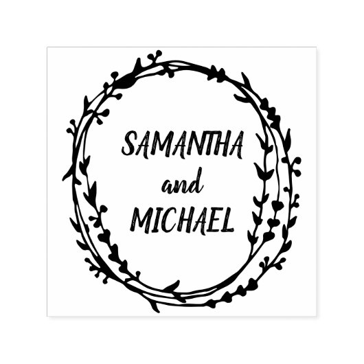 Floral Lijst Handgeschreven Newly Weds name Zelfinktende Stempel (Design)