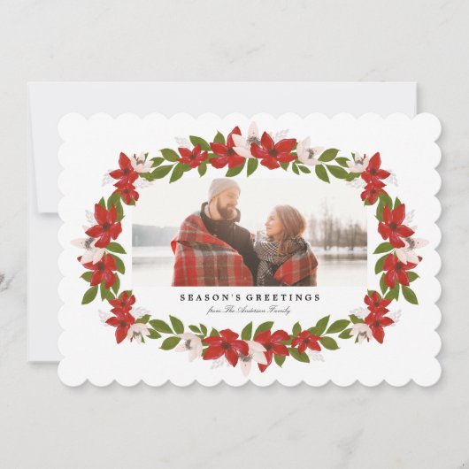 Floral Lijst Holiday Fotokaart Feestdagenkaart (Voorkant)