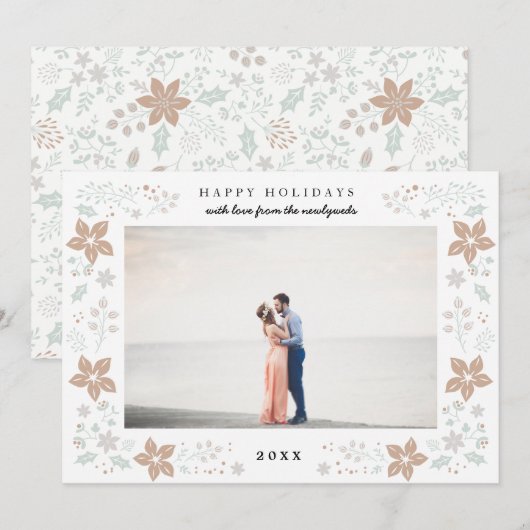 Floral Lijst Holiday Photo Card in Gold Feestdagenkaart (Voorkant / Achterkant)