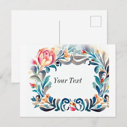 Floral Lijst Invitation Briefkaart (Voorkant / Achterkant)