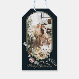 Floral Lijst kerstfeestdag Foto gepersonaliseerd Cadeaulabel