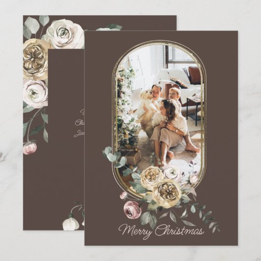 Floral Lijst kerstfeestdag Foto gepersonaliseerd Feestdagenkaart (Voorkant / Achterkant)