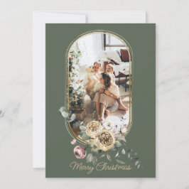 Floral Lijst kerstfeestdag Foto gepersonaliseerd Feestdagenkaart